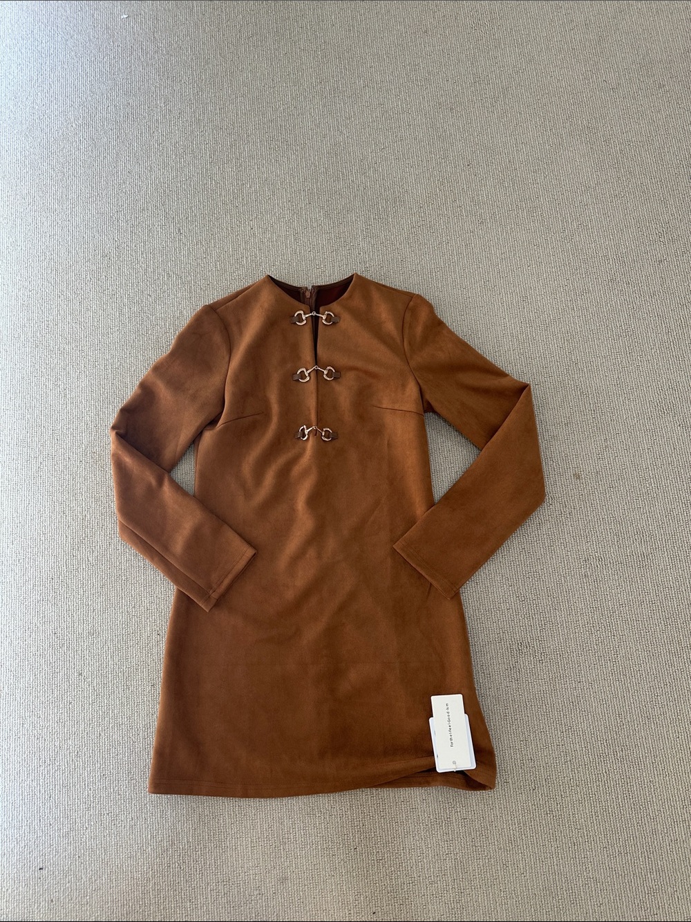 Commense Brown Suede-Look Hook-Closure Mini Dress medium